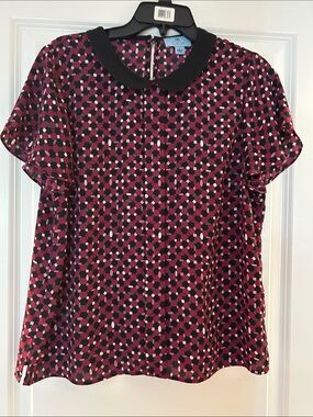 CeCe Magenta Geometric Peter Pan Collar Blouse